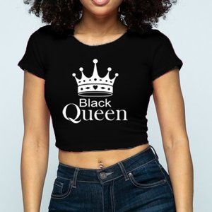 Black Queen Graphic Print Crop Top